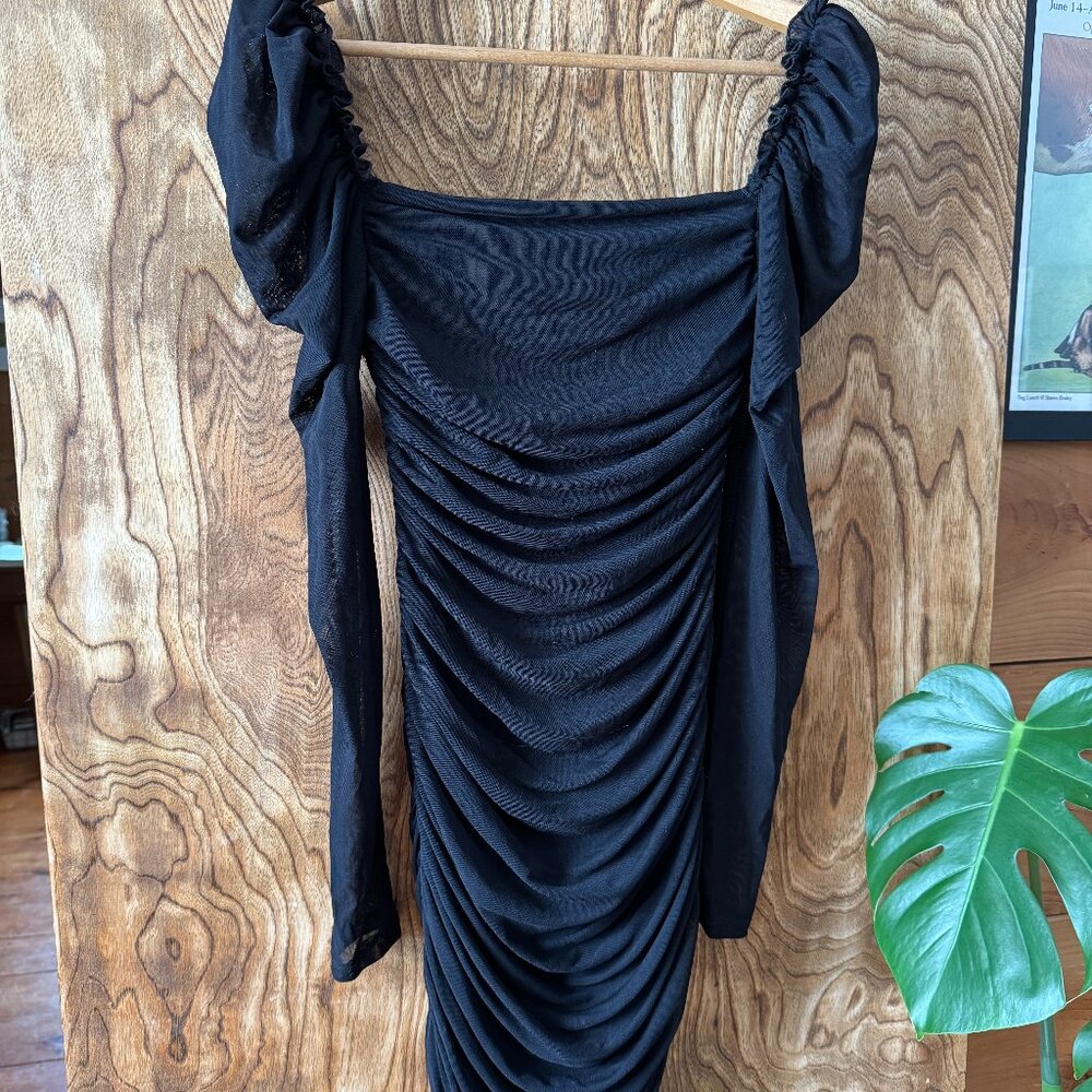 Sheer Bodycon Off-the-Shoulder Dress in Black, Womens Size Small